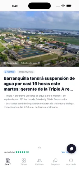 Captura de LUZ: una noticia con sus fuentes y contexto